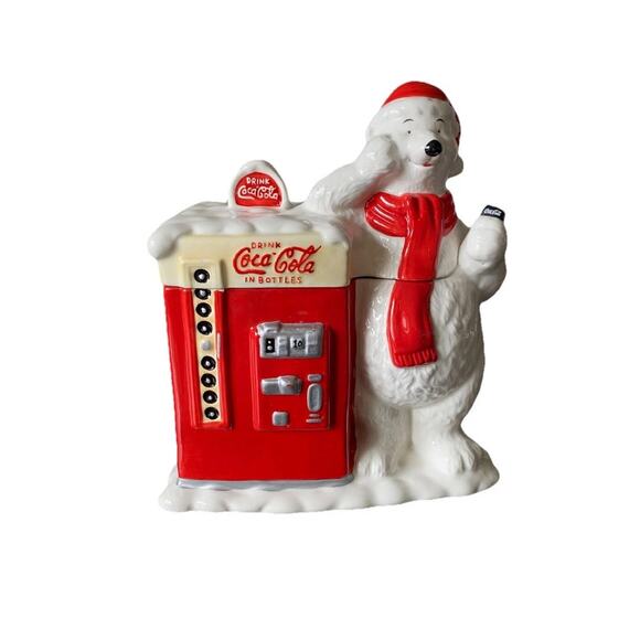 Vintage Coca Cola Polar Bear At Coke Machine Cookie Jar 417401 - Picture 1 of 15